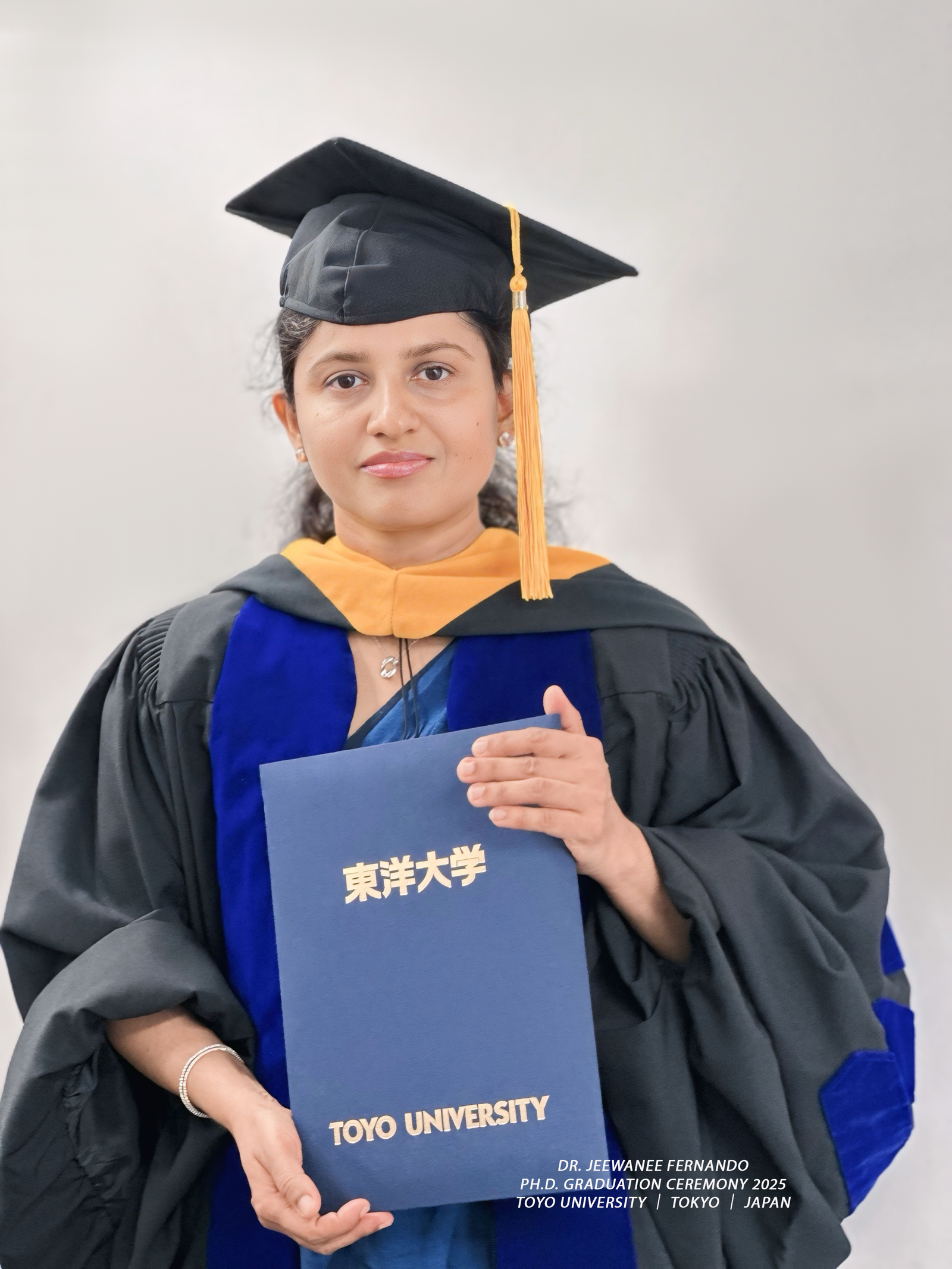 Dr. Jeewanee Fernando at her PhD graduation ceremony at Toyo University